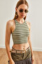 Women's Green Striped Stretchy Crop Blouse Blz- 19002693 - 2