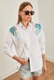 Women's White Leaf Sequin Detail Woven Shirt GML-19001226 - 6