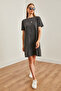 Women's Anthracite Crew Neck Washed Combed Cotton Dress Elb- 19002210 - 3