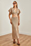 Stone Color V-Cut Blouse and Skirt Set - TKM-19000295 - 7