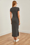 Women's Black Crew Neck Slit Striped Midi Dress Elb- 19002208 - 6