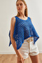 Women's Cobalt Blue Openwork Crop Bolero Knitwear Blouse Blz- 19002687 - 5