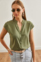 Women's Khaki V-Neck Shirt Gml- 19000244 - 3