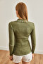 Women's Washed Khaki Zippered Turtleneck Lycra Blouse Blz- 19001155 - 6