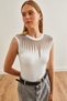 Women's White Silver Robe Sheer Ribbed Knitwear Blouse Blz- 19002645 - 4