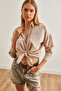 Women's Beige Palm Sequin Detailed Woven Shirt Gml- 19001225 - 5