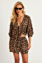 Women's Camel-Black Leopard Shorts Set Gç170 - 2