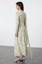Floral Print Woven Evening Dress with Yellow Shawl Neckline Tctss24Db00063 - 5