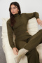 Khaki Lacing Detailed Crop Knitwear Bottom-Top Suit Twoaw21Au0093 - 2
