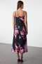 Navy Blue Satin Midi Dress - Floral Patterned, Non-Sitting TWOSS24EL00990 - 5