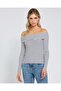 Navy striped white bardot women's t-shirt - 2