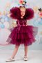Girls Burgundy Buckle Pompom Sleeves Evening Dress Party Birthday Dress - 9