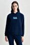 Azealıa Navy Blue Hooded Printed Standard Women's Sweatshirt