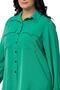 Plus Size D Buckle Detailed Pocketed Cuffed Benetton Green Shirt - 4
