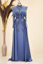 Draped Front Sweep Train Bead Embroidered Miranda Evening Dress