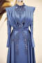 Draped Front Sweep Train Bead Embroidered Miranda Evening Dress - 3