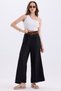 Women's Belted Waist Elastic Wide Leg Linen Blended Loose Summer Trousers
