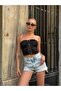Eyelet Detail Balen Look Satin Crop Blouse - 2