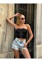 Eyelet Detail Balen Look Satin Crop Blouse - 6
