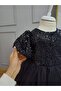 Girl's Sequined Gathered Bow Backless Cotton Lined Tulle Black Dress - 4