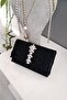 Black Pleated Satin Star Accessory Covered Square Evening Dress Women's Bag