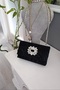 Black Pleated Satin Square Evening Bag with Star Accessory and Flap Closure for Women