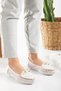 New Season White Ballerinas with Tulle on the Sides and Stone Detail - 2