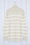 Bej Casual Oversize Balıkçı Yaka Çizgili Triko Kazak TMNAW24KZ00017 - 9