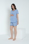 Striped Crew Neck Maternity and Postpartum Shorts Pajama Set, Suitable for Breastfeeding - 3
