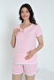 Striped Crew Neck Maternity and Postpartum Shorts Pajama Set, Suitable for Breastfeeding - 3