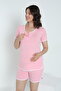 Striped Crew Neck Maternity and Postpartum Shorts Pajama Set, Suitable for Breastfeeding - 5