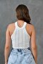 White Stretchy Knit Fabric Round Neck Sleeveless Basic Cropped Blouse 8803 - 3