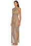 Women's Crew Neck Rope Strap Sleeveless Slit Mesh Back Low-cut Long Camel Beach Dress - 3