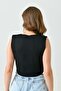 Women's Stretchy Knitwear Fabric Stylish Button Design Black Basic Crop Vest 9902 - 3
