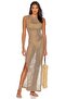 Women's Crew Neck Rope Strap Sleeveless Slit Mesh Back Low-cut Long Camel Beach Dress