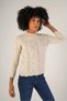 Beige Women's Hair Braided Crew Neck Wool Sweater - 4