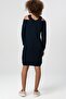 Women's Off Shoulder Knitwear Navy Blue Dress - 3