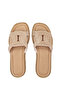 Women's Genuine Leather Beige Flat Slippers - 5