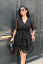 Chiffon Fabric Layered Mini Dress - Black - 4