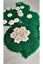Hand Knitted Green Daisy Field Daily Dowry Long Round Pouch 3-Piece Bathroom Washcloth Set - 2