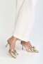 Women's Fiorella Gold Shiny Bow Heeled Stiletto - 2