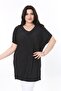 Women's Large Size Black V-Neck Thin Fabric Low Sleeve Long Blouse 65N37999
