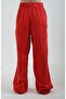 Red Natural Linen Wide Leg Trousers with Elastic Waistband - 3