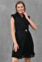 Women's Skirt Pleated Double Breasted Jacket Lapel Sleeveless Short Black Evening Dress 24K2179 - 8
