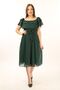 Women's Madonna Collar Belted Emerald Green Chiffon Dress - 8