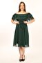 Women's Madonna Collar Belted Emerald Green Chiffon Dress - 4