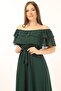 Women's Madonna Collar Belted Emerald Green Chiffon Dress - 6