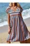 Linen V-Neck Pleat Detailed Women's Dress - Short Sleeve