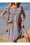 Linen V-Neck Pleat Detailed Women's Dress - Short Sleeve - 3