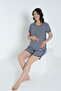 Striped Crew Neck Maternity and Postpartum Shorts Pajama Set, Suitable for Breastfeeding - 5